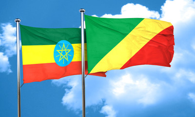 Ethiopia flag with congo flag, 3D rendering