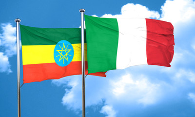 Ethiopia flag with Italy flag, 3D rendering