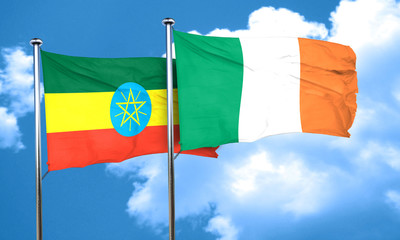 Ethiopia flag with Ireland flag, 3D rendering