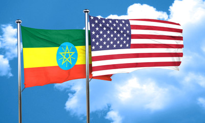 Ethiopia flag with American flag, 3D rendering