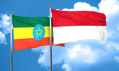 Ethiopia flag with Indonesia flag, 3D rendering