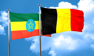 Ethiopia flag with Belgium flag, 3D rendering