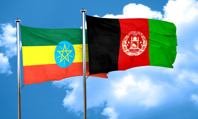 Ethiopia flag with afghanistan flag, 3D rendering