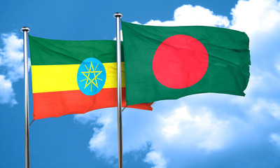 Ethiopia flag with Bangladesh flag, 3D rendering