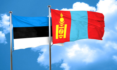 estonia flag with Mongolia flag, 3D rendering