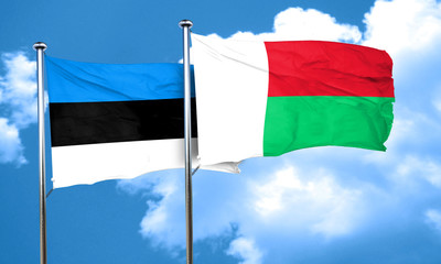 estonia flag with Madagascar flag, 3D rendering
