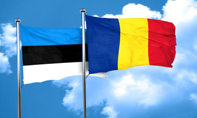 estonia flag with Romania flag, 3D rendering