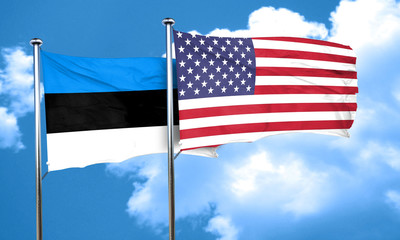 estonia flag with American flag, 3D rendering