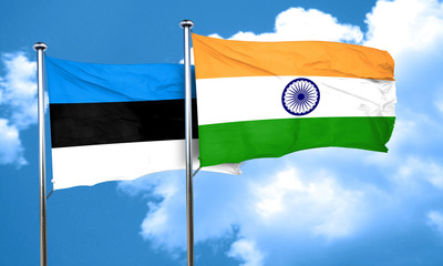 estonia flag with India flag, 3D rendering