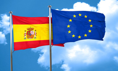 Spanish flag with european union flag, 3D rendering