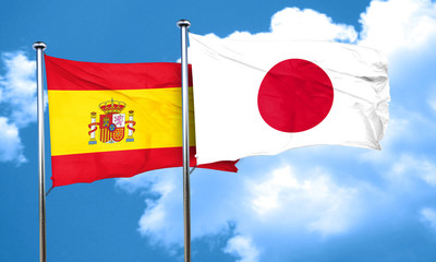 Spanish flag with Japan flag, 3D rendering