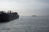 View of freighters on New York Harbor