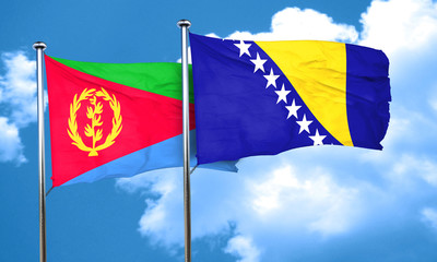 Eritrea flag with Bosnia and Herzegovina flag, 3D rendering