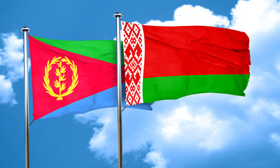 Eritrea flag with Belarus flag, 3D rendering