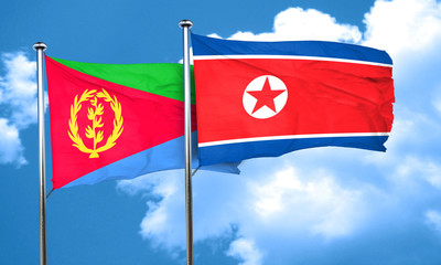 Eritrea flag with North Korea flag, 3D rendering