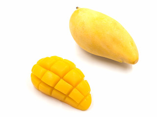 Ripe mango on white background.