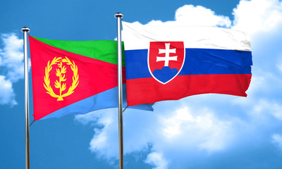 Eritrea flag with Slovakia flag, 3D rendering