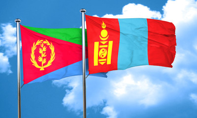 Eritrea flag with Mongolia flag, 3D rendering