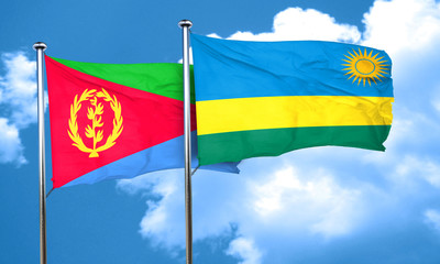 Eritrea flag with rwanda flag, 3D rendering