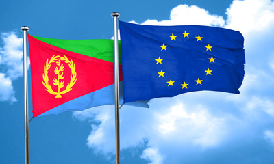 Eritrea flag with european union flag, 3D rendering