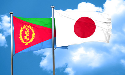 Eritrea flag with Japan flag, 3D rendering