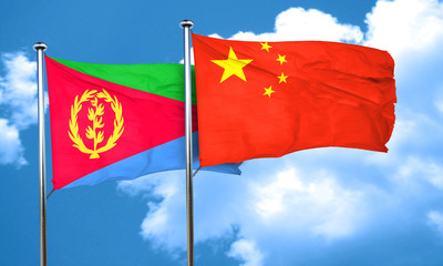 Eritrea flag with China flag, 3D rendering