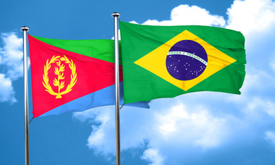 Eritrea flag with Brazil flag, 3D rendering