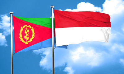 Eritrea flag with Indonesia flag, 3D rendering