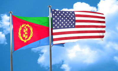 Eritrea flag with American flag, 3D rendering