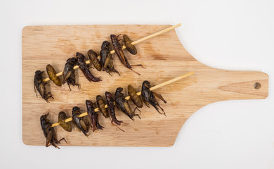 Fried insects. Protein rich food.