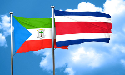 Equatorial guinea flag with Costa Rica flag, 3D rendering