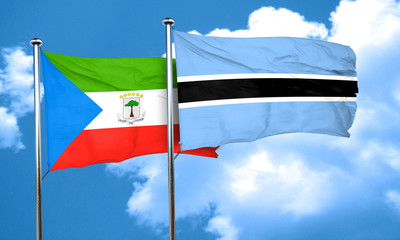 Equatorial guinea flag with Botswana flag, 3D rendering