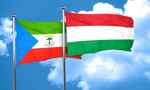 Equatorial guinea flag with Hungary flag, 3D rendering