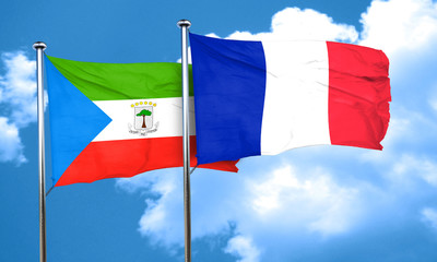 Equatorial guinea flag with France flag, 3D rendering