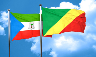 Equatorial guinea flag with congo flag, 3D rendering