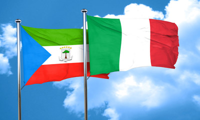 Equatorial guinea flag with Italy flag, 3D rendering