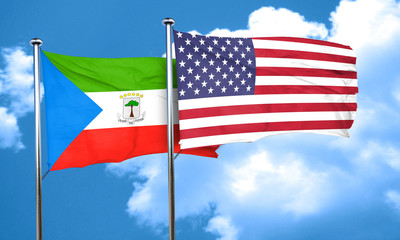 Equatorial guinea flag with American flag, 3D rendering