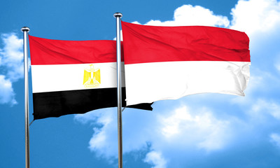 Egypt flag with Indonesia flag, 3D rendering