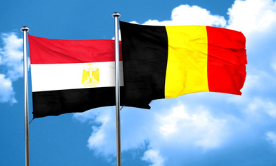 Egypt flag with Belgium flag, 3D rendering