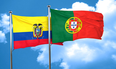 Ecuador flag with Portugal flag, 3D rendering