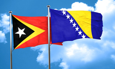 east timor flag with Bosnia and Herzegovina flag, 3D rendering
