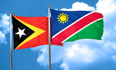 east timor flag with Namibia flag, 3D rendering
