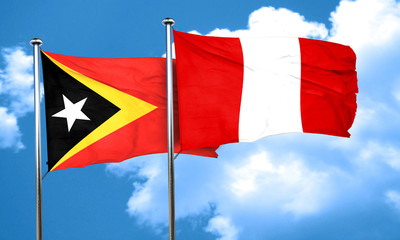 east timor flag with Peru flag, 3D rendering