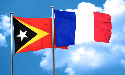 east timor flag with France flag, 3D rendering