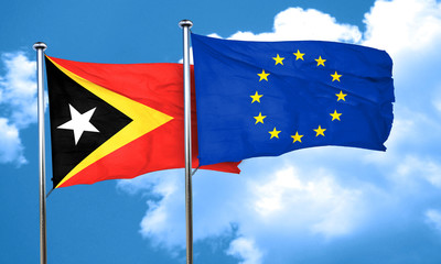 east timor flag with european union flag, 3D rendering
