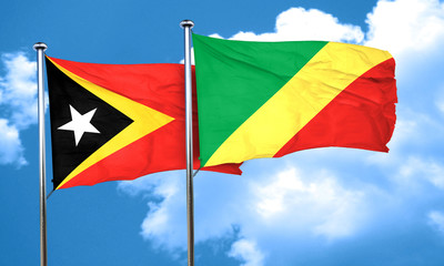east timor flag with congo flag, 3D rendering