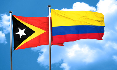 east timor flag with Colombia flag, 3D rendering