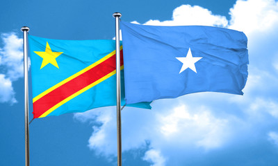 Democratic republic of the congo flag with Somalia flag, 3D rend