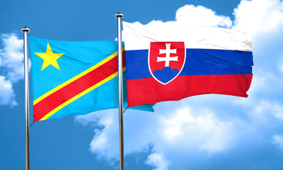 Democratic republic of the congo flag with Slovakia flag, 3D ren