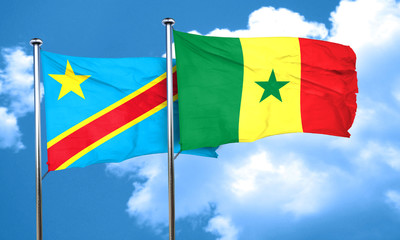 Democratic republic of the congo flag with Senegal flag, 3D rend